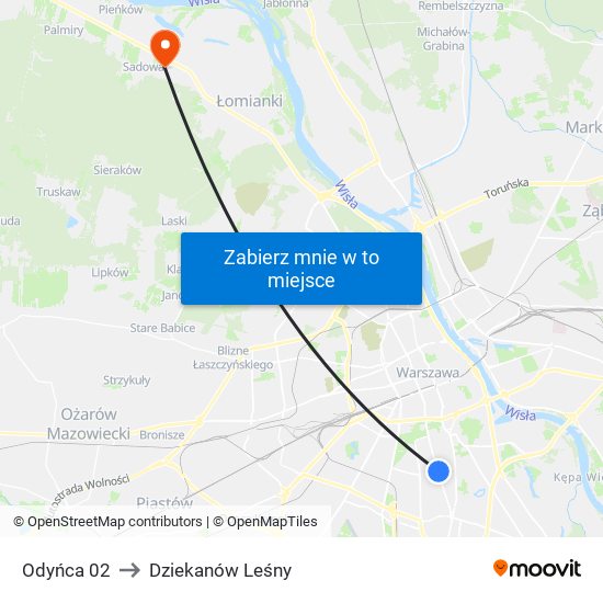 Odyńca 02 to Dziekanów Leśny map