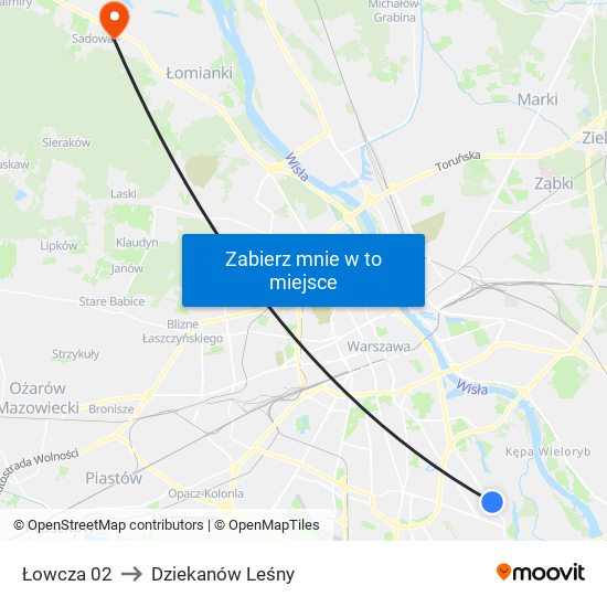 Łowcza to Dziekanów Leśny map