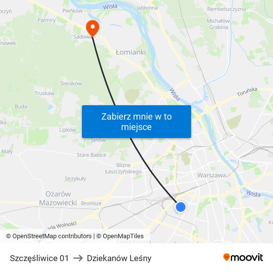 Szczęśliwice to Dziekanów Leśny map