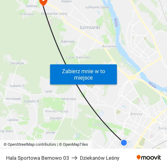 Hala Sportowa Bemowo to Dziekanów Leśny map