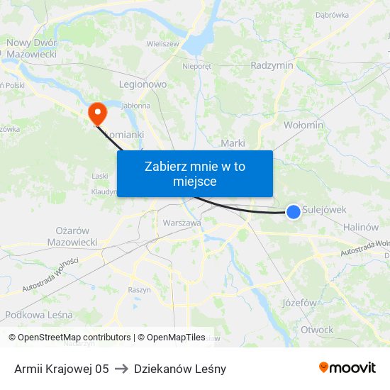 Armii Krajowej 05 to Dziekanów Leśny map