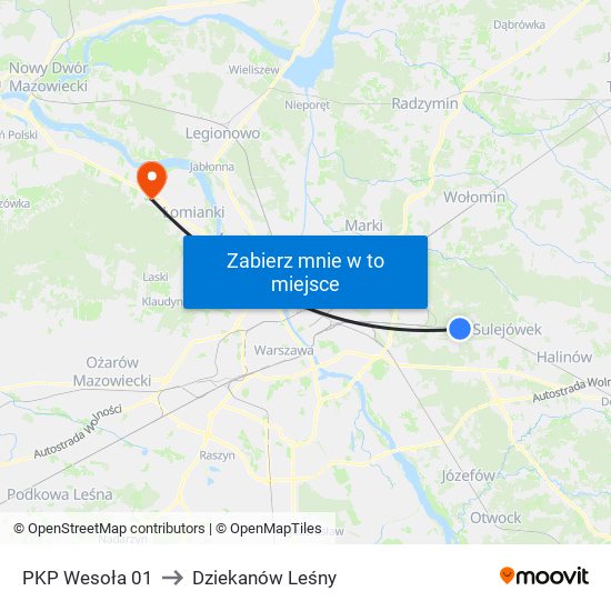 PKP Wesoła 01 to Dziekanów Leśny map