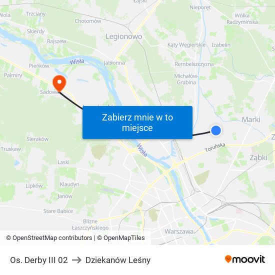 Os. Derby III to Dziekanów Leśny map