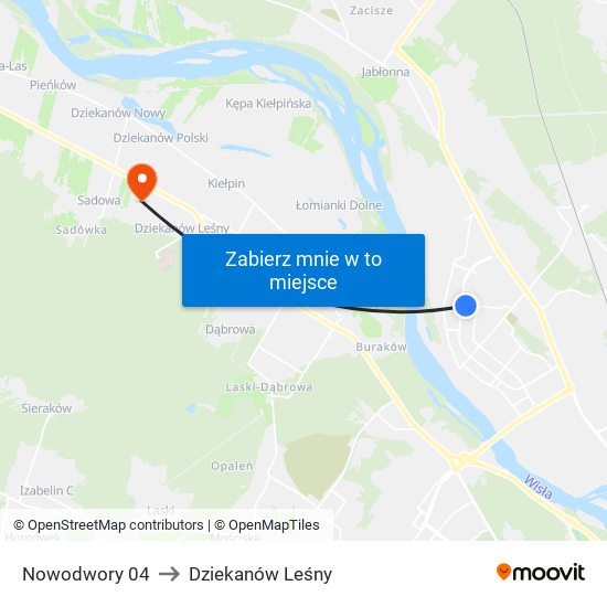 Nowodwory to Dziekanów Leśny map