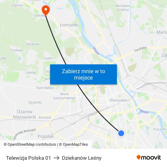 Telewizja Polska to Dziekanów Leśny map