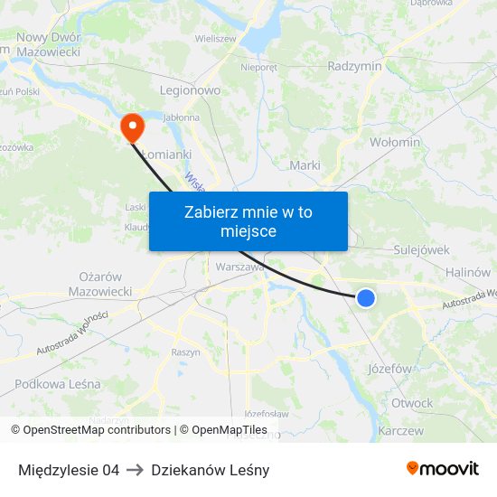 Międzylesie 04 to Dziekanów Leśny map