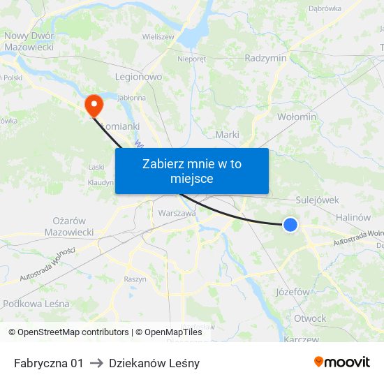 Fabryczna 01 to Dziekanów Leśny map