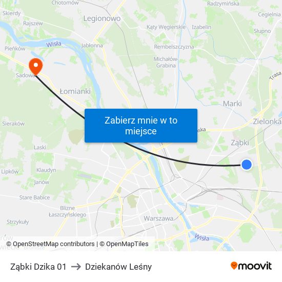 Ząbki Dzika 01 to Dziekanów Leśny map