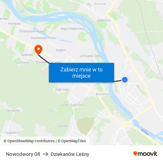 Nowodwory to Dziekanów Leśny map