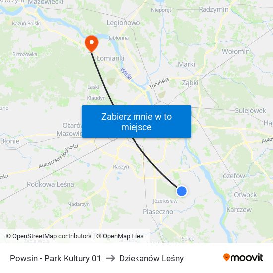 Powsin-Park Kultury to Dziekanów Leśny map