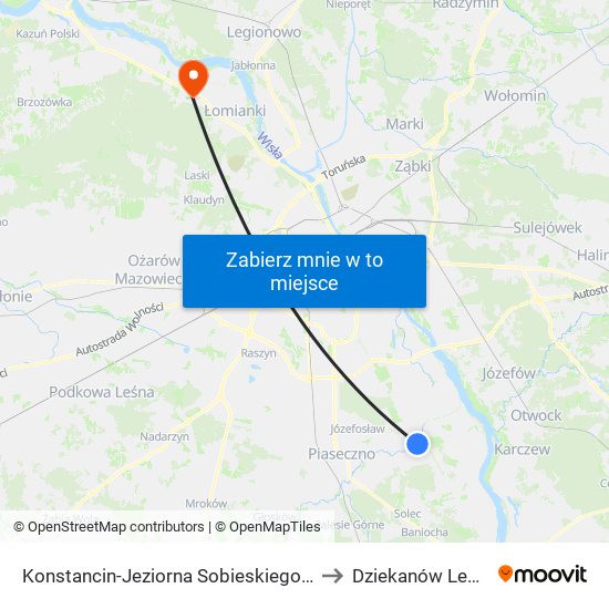 Konstancin-Jeziorna Sobieskiego to Dziekanów Leśny map