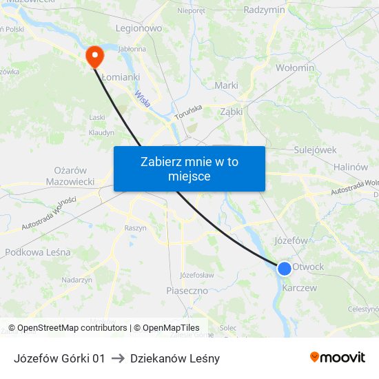 Józefów Górki to Dziekanów Leśny map