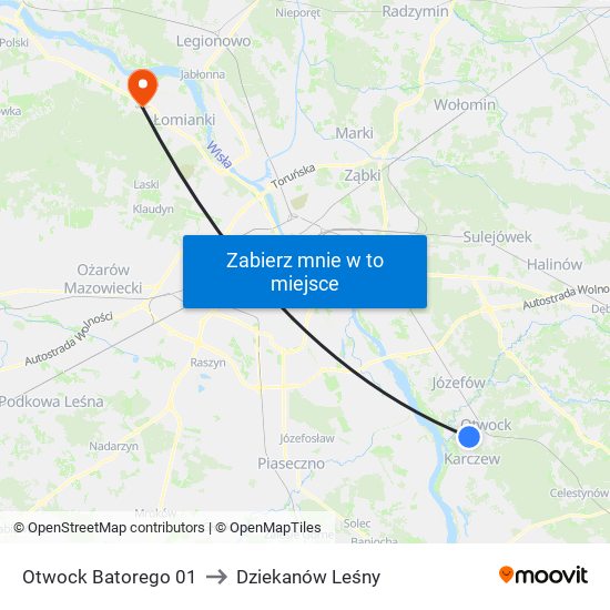 Otwock Batorego 01 to Dziekanów Leśny map