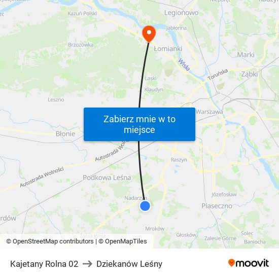 Kajetany Rolna to Dziekanów Leśny map