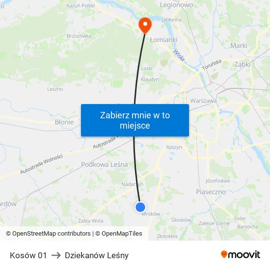 Kosów 01 to Dziekanów Leśny map