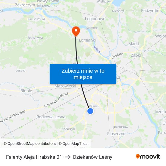 Falenty Aleja Hrabska to Dziekanów Leśny map