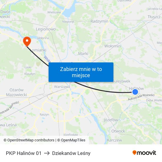 PKP Halinów 01 to Dziekanów Leśny map