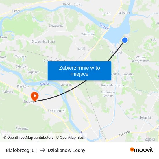 Białobrzegi 01 to Dziekanów Leśny map