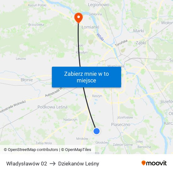 Władysławów 02 to Dziekanów Leśny map