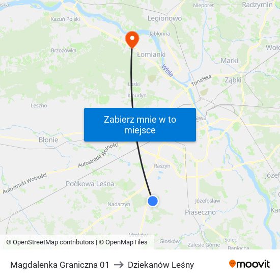 Magdalenka Graniczna 01 to Dziekanów Leśny map