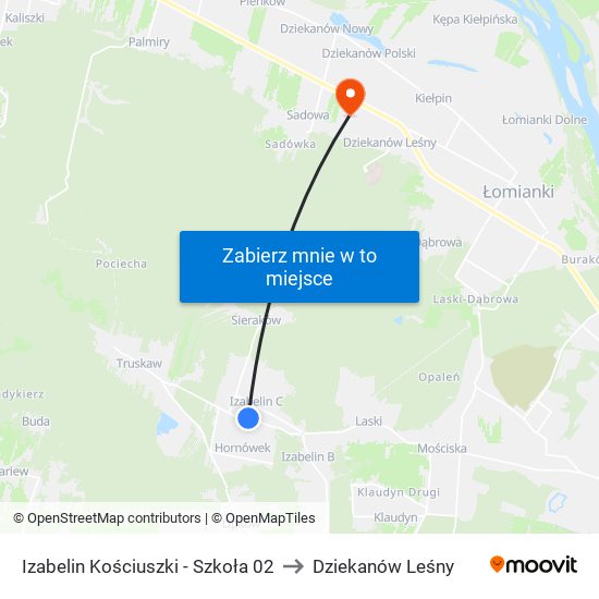 Izabelin Kościuszki - Szkoła 02 to Dziekanów Leśny map