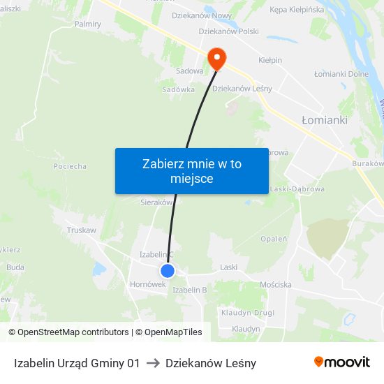 Izabelin Urząd Gminy 01 to Dziekanów Leśny map