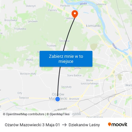 Ożarów Mazowiecki 3 Maja 01 to Dziekanów Leśny map