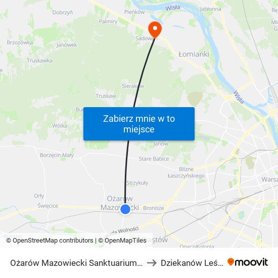 Ożarów Mazowiecki Sanktuarium to Dziekanów Leśny map