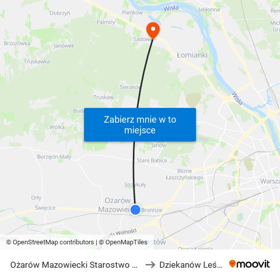 Ożarów Mazowiecki Starostwo 01 to Dziekanów Leśny map