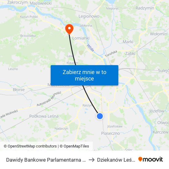 Dawidy Bankowe Parlamentarna 02 to Dziekanów Leśny map