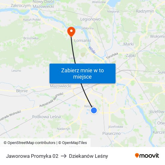 Jaworowa Promyka 02 to Dziekanów Leśny map