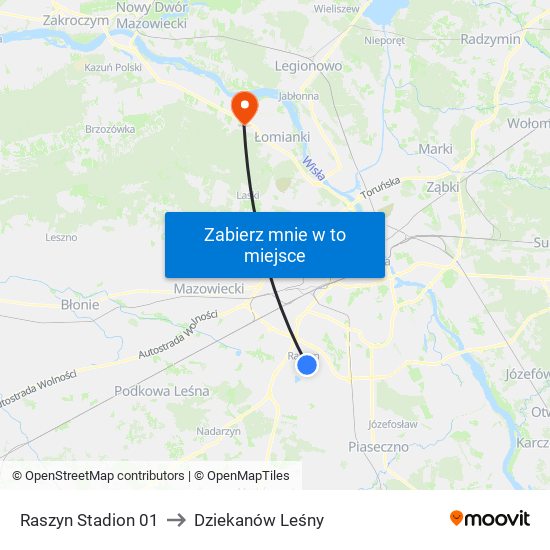 Raszyn Stadion 01 to Dziekanów Leśny map