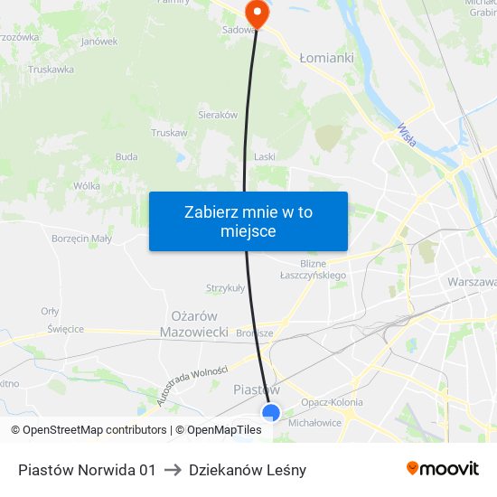 Piastów Norwida 01 to Dziekanów Leśny map