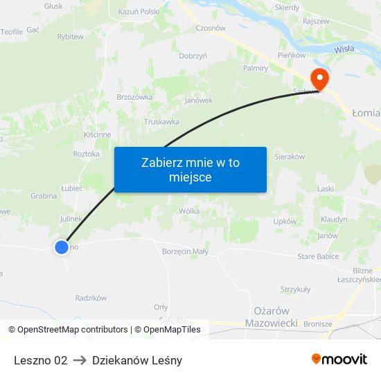 Leszno 02 to Dziekanów Leśny map