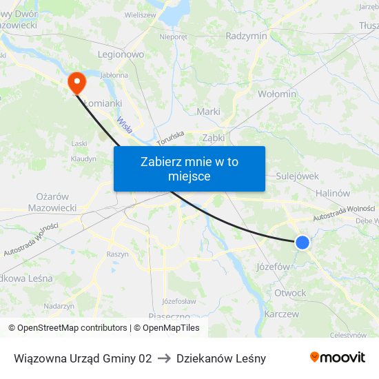 Wiązowna Urząd Gminy 02 to Dziekanów Leśny map