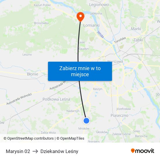 Marysin to Dziekanów Leśny map