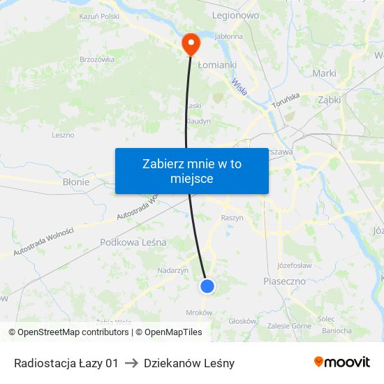 Radiostacja Łazy to Dziekanów Leśny map