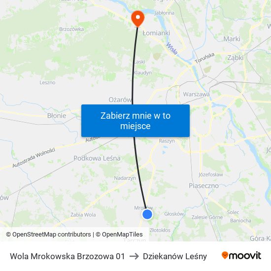 Wola Mrokowska Brzozowa 01 to Dziekanów Leśny map