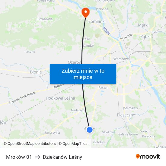 Mroków 01 to Dziekanów Leśny map