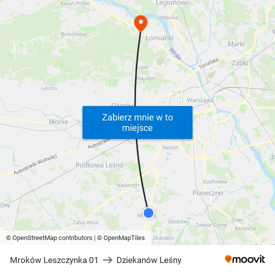 Mroków Leszczynka 01 to Dziekanów Leśny map