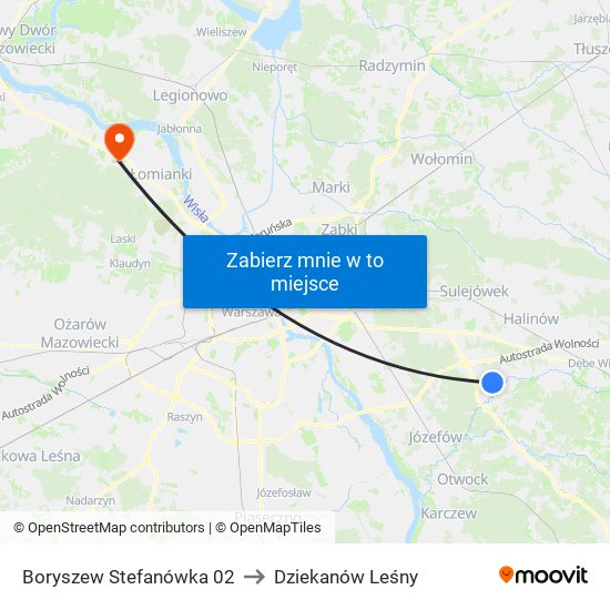 Boryszew Stefanówka 02 to Dziekanów Leśny map