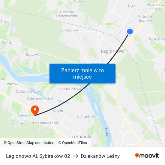 Legionowo Al. Sybiraków to Dziekanów Leśny map