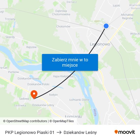 PKP Legionowo Piaski 01 to Dziekanów Leśny map