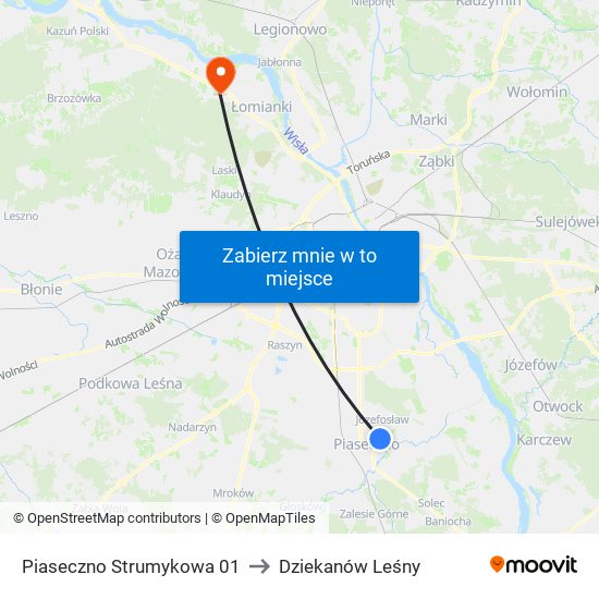 Piaseczno Strumykowa 01 to Dziekanów Leśny map