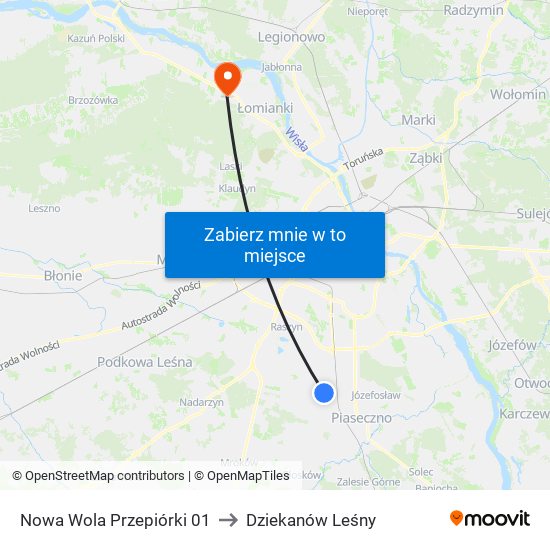 Nowa Wola Przepiórki to Dziekanów Leśny map