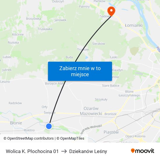 Wolica K. Płochocina 01 to Dziekanów Leśny map