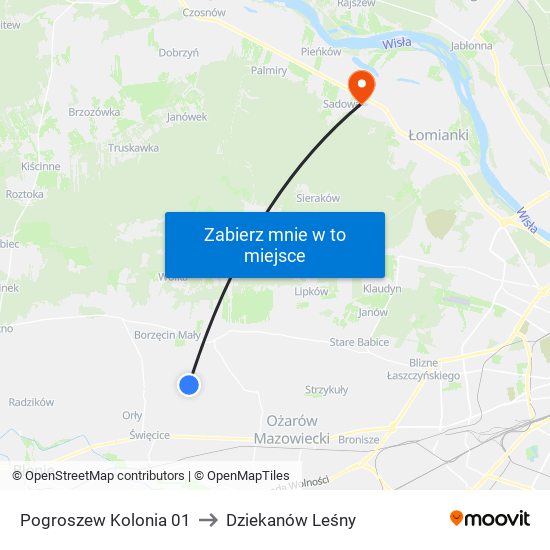 Pogroszew Kolonia 01 to Dziekanów Leśny map