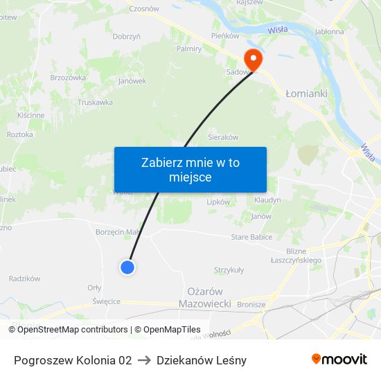 Pogroszew Kolonia to Dziekanów Leśny map