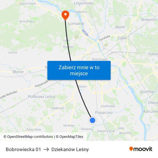 Bobrowiecka 01 to Dziekanów Leśny map