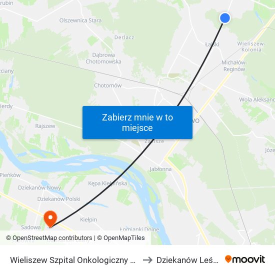 Wieliszew Szpital Onkologiczny 01 to Dziekanów Leśny map